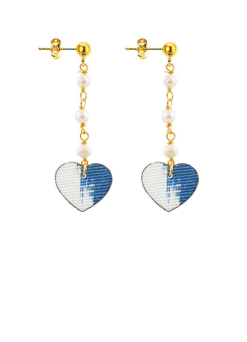 Blue Pearl Rosary Heart Earrings - Lebole Maison