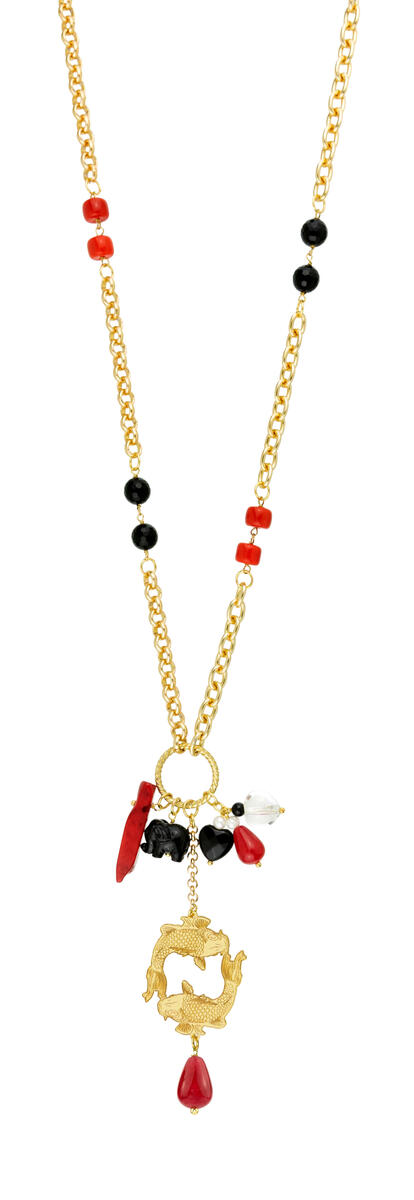 Collana Lunga Carpe Pietre Rosse E Nere - Lebole Maison