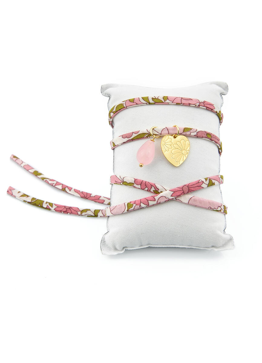 Bracciale/collana Tessuto Fiori Cuore Rosa - Lebole Maison