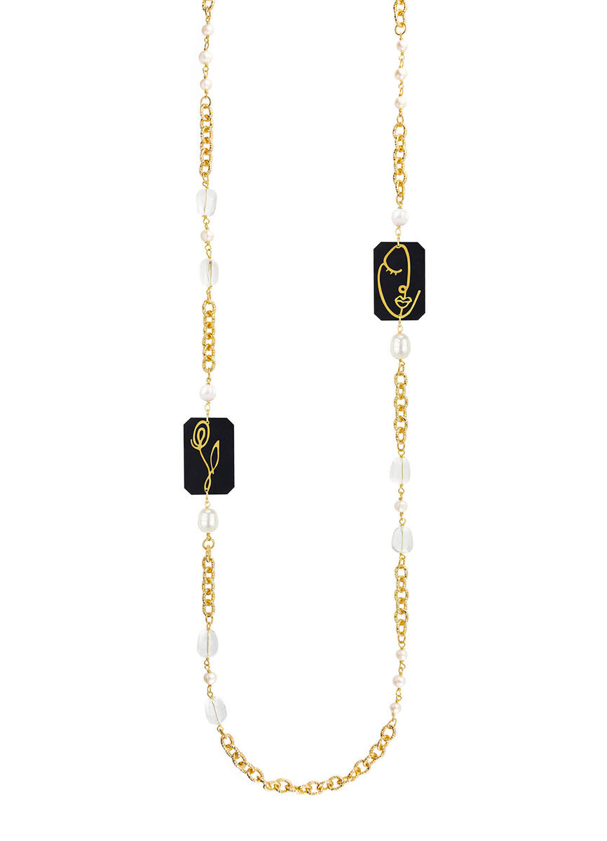 Collana Lebolina Viso E Fiore Plexi Nero Perla - Lebole Maison