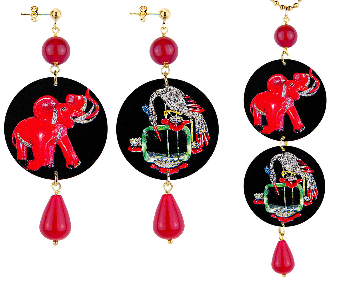 Parure Orecchini E Collana Elefante Gioiello Classico Rubino - Lebole Maison
