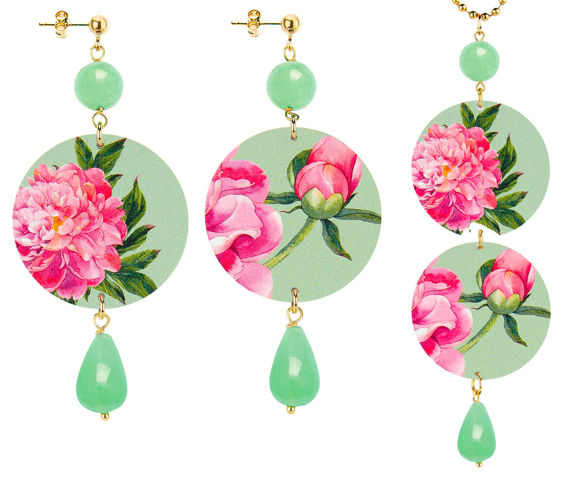 Classic Jade Green Flower Necklace And Earrings Set - Lebole Maison