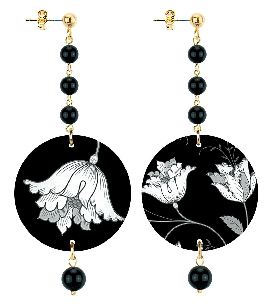 Orecchini Fiore Bianco Piccolo Lungo Nero - Lebole Maison
