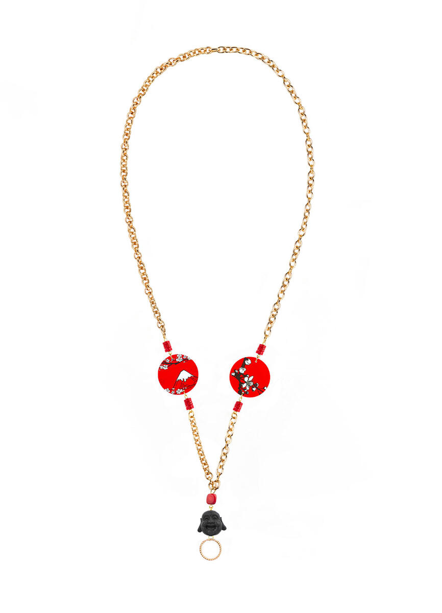 Small Ruby Red Flower Branch Eyeglass Chain - Lebole Maison