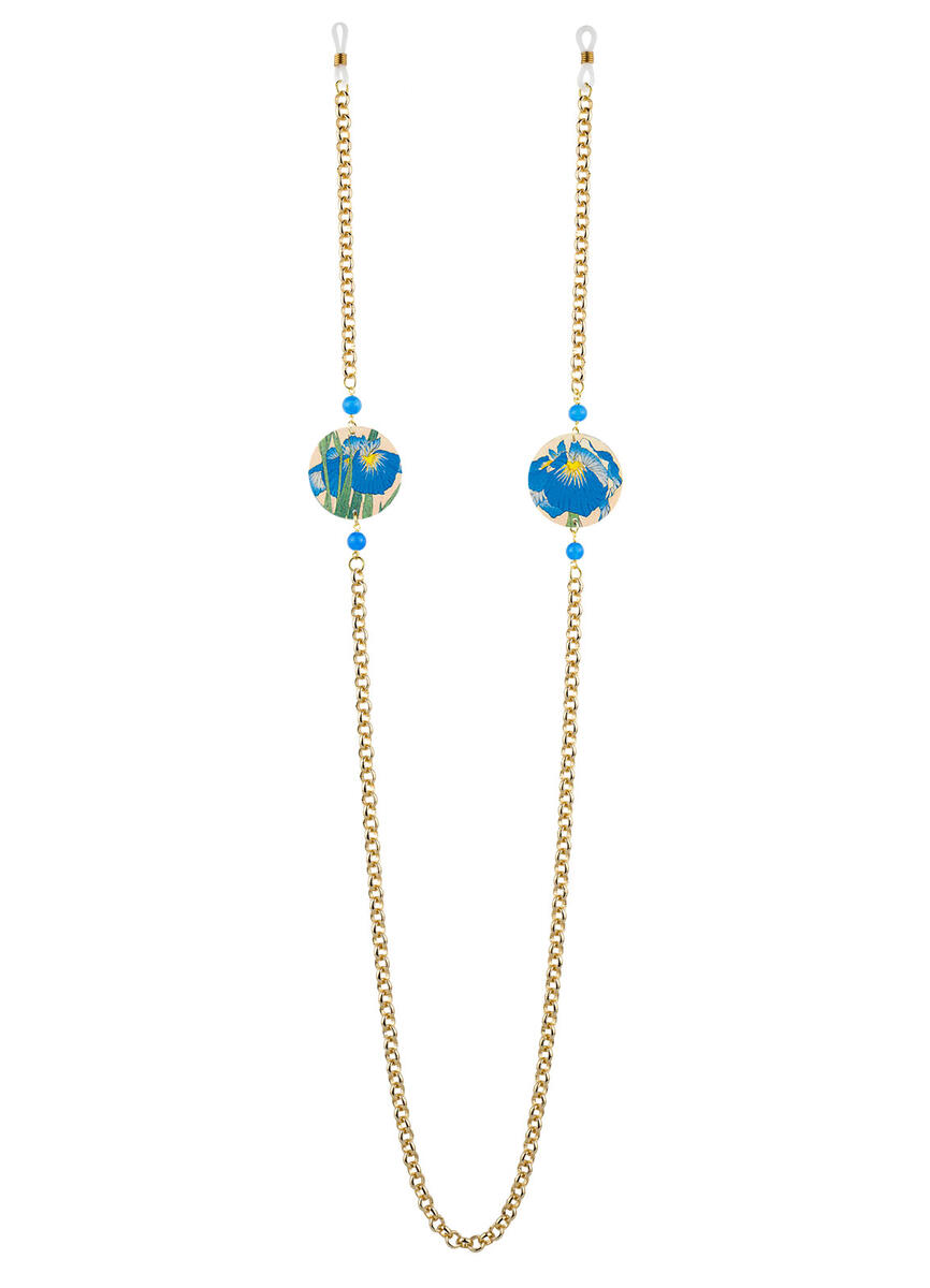 Catena Per Occhiali Fiore Fondo Chiaro Piccolo Azzurro - Lebole Maison