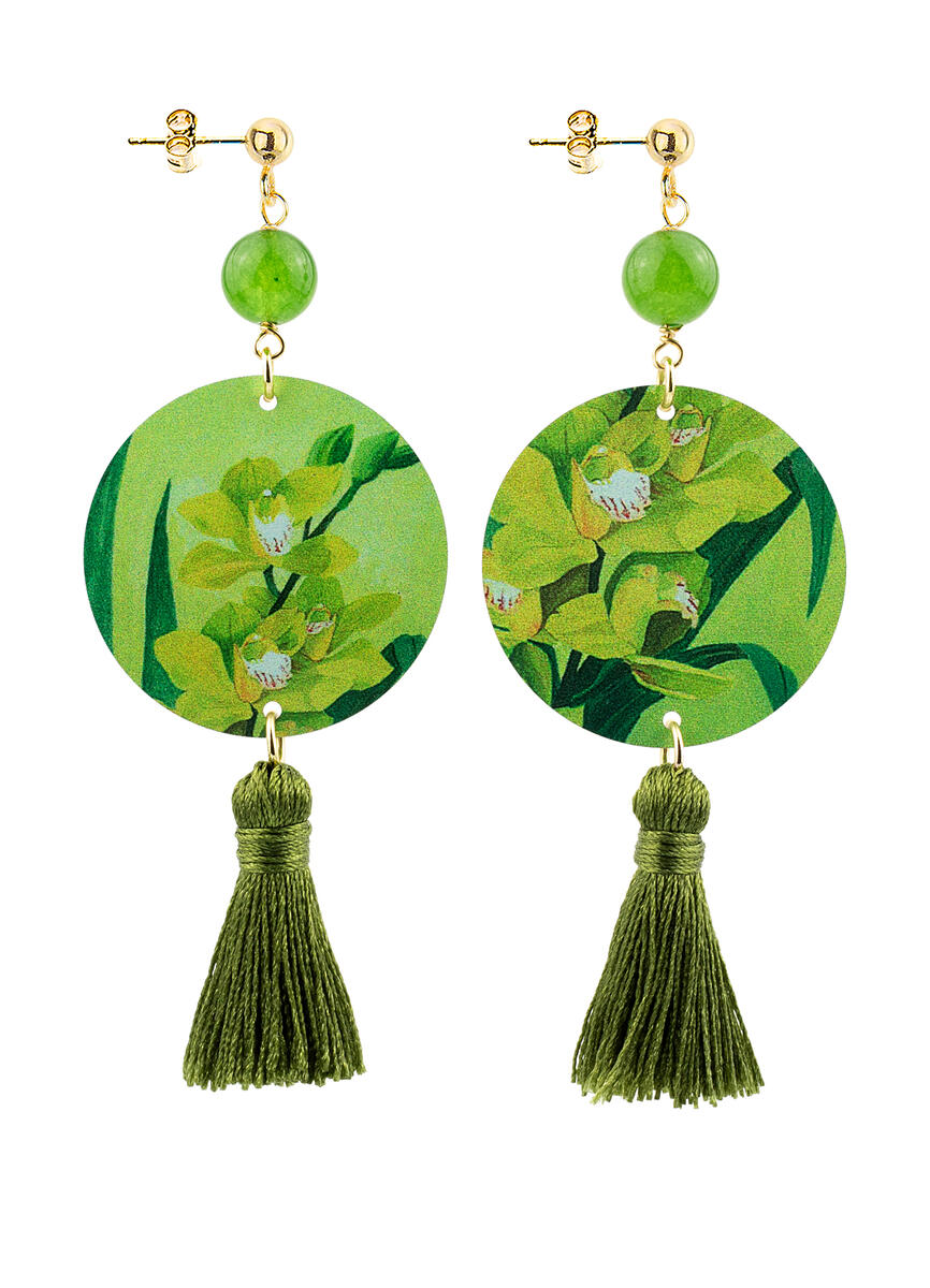 Orecchini Circle Piccolo Orchidea Nappa Verde Oliva - Lebole Maison