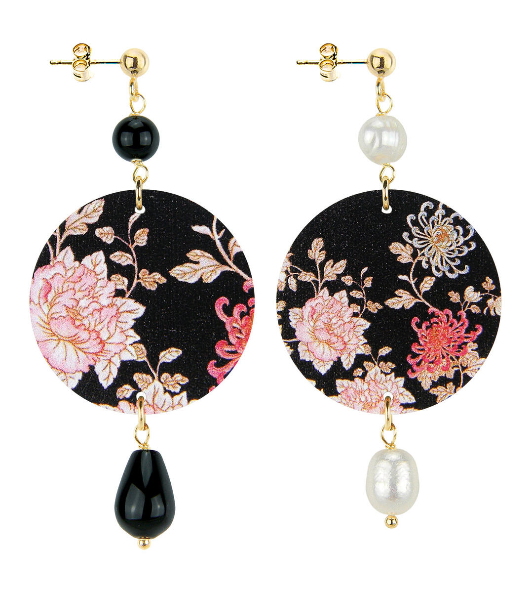 Orecchini Fiore Piccolo Nero E Perla - Lebole Maison
