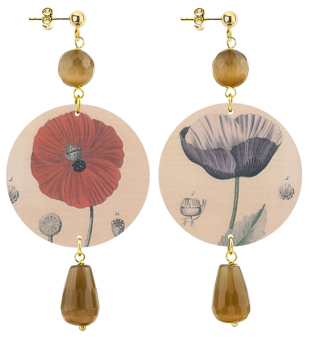 Orecchini Fiori Rosso E Viola Classico Marrone - Lebole Maison