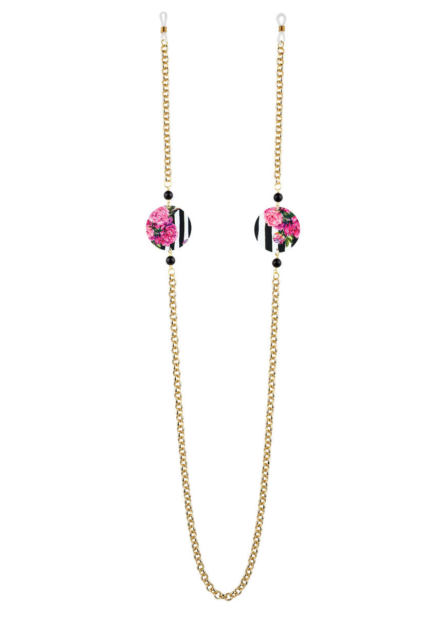 Catena Per Occhiali Fiore Rosa Classico Nero - Lebole Maison