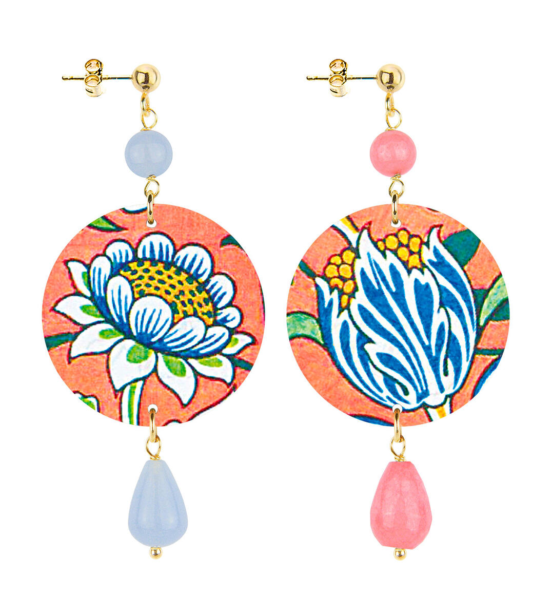 Orecchini Fiore Piccolo Celeste E Rosa Sfumato - Lebole Maison