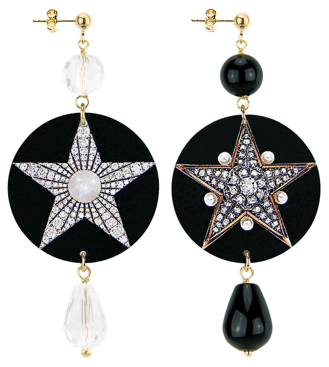 Classic Transparent And Black Jewel Star Earrings - Lebole Maison
