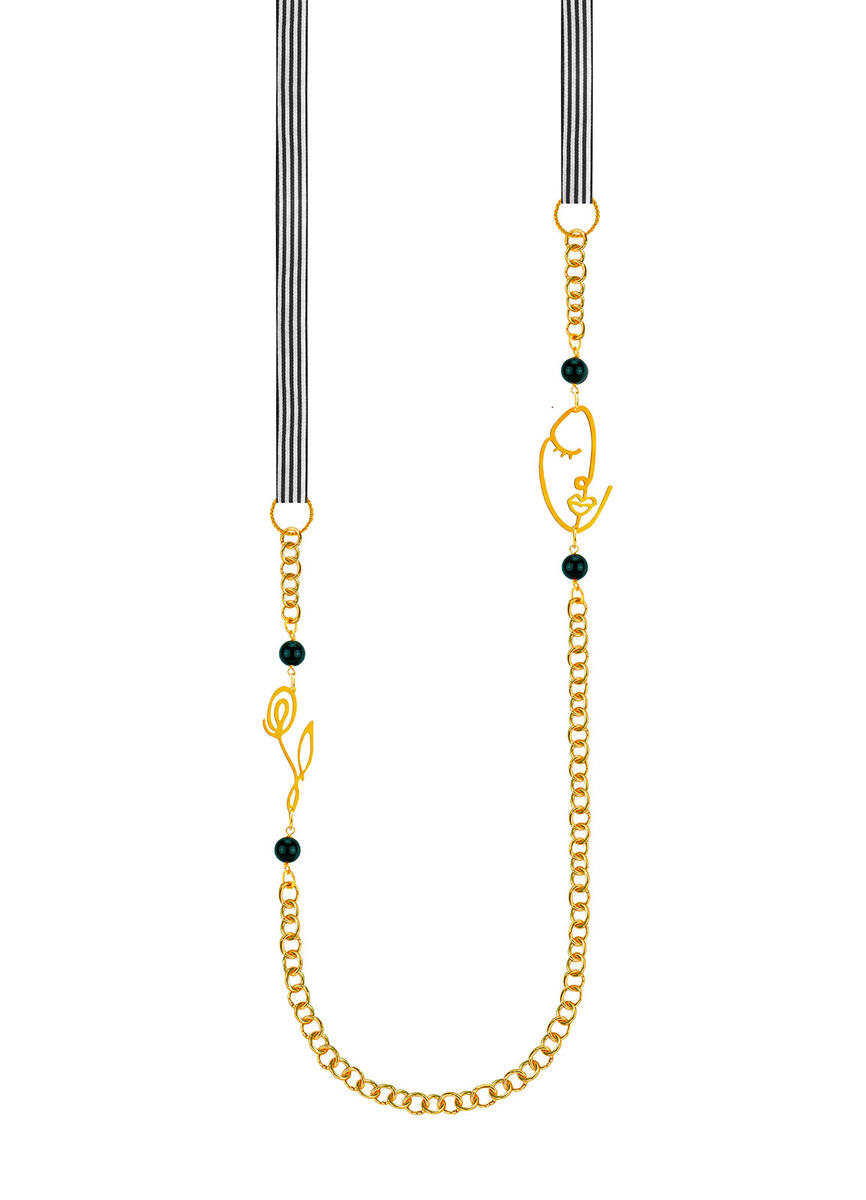 Collana Lunga Righe Rosse Viso E Fiore Nero - Lebole Maison