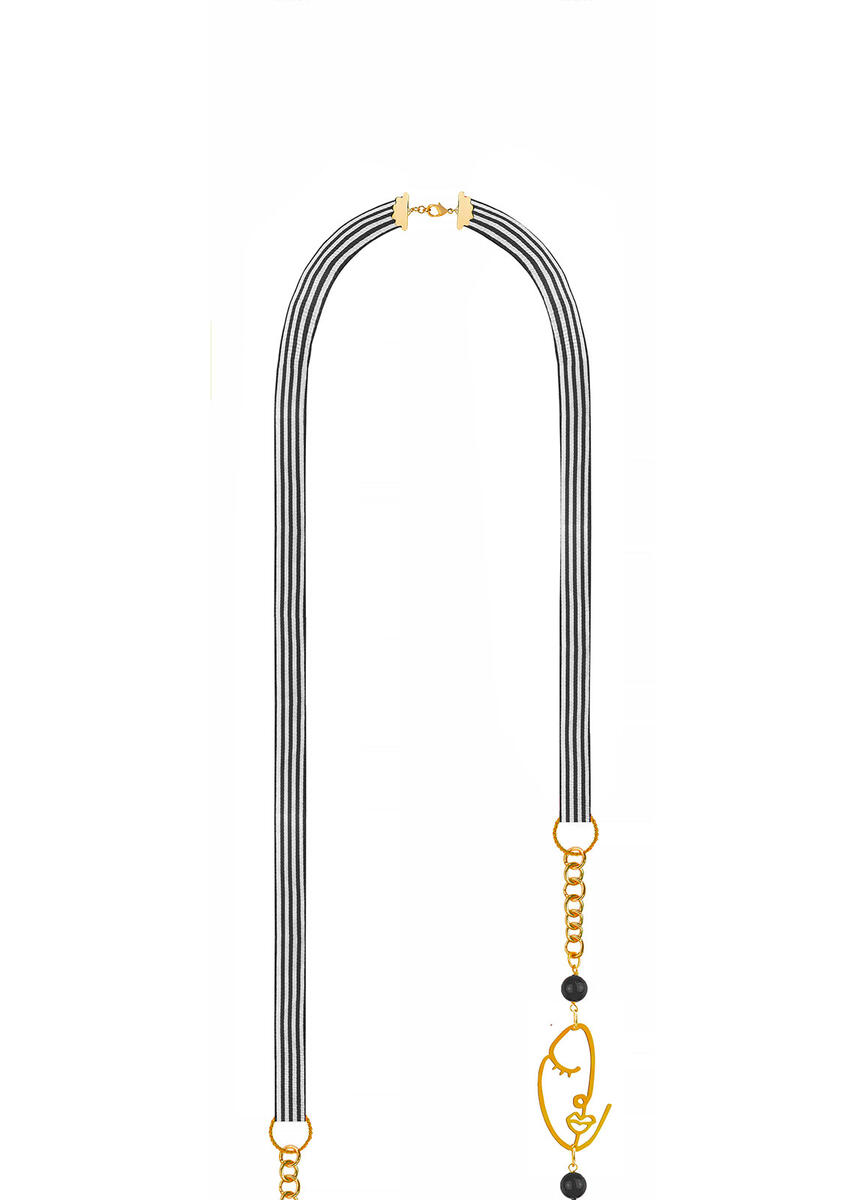 Collana Lunga Righe Rosse Viso E Fiore Nero - Lebole Maison