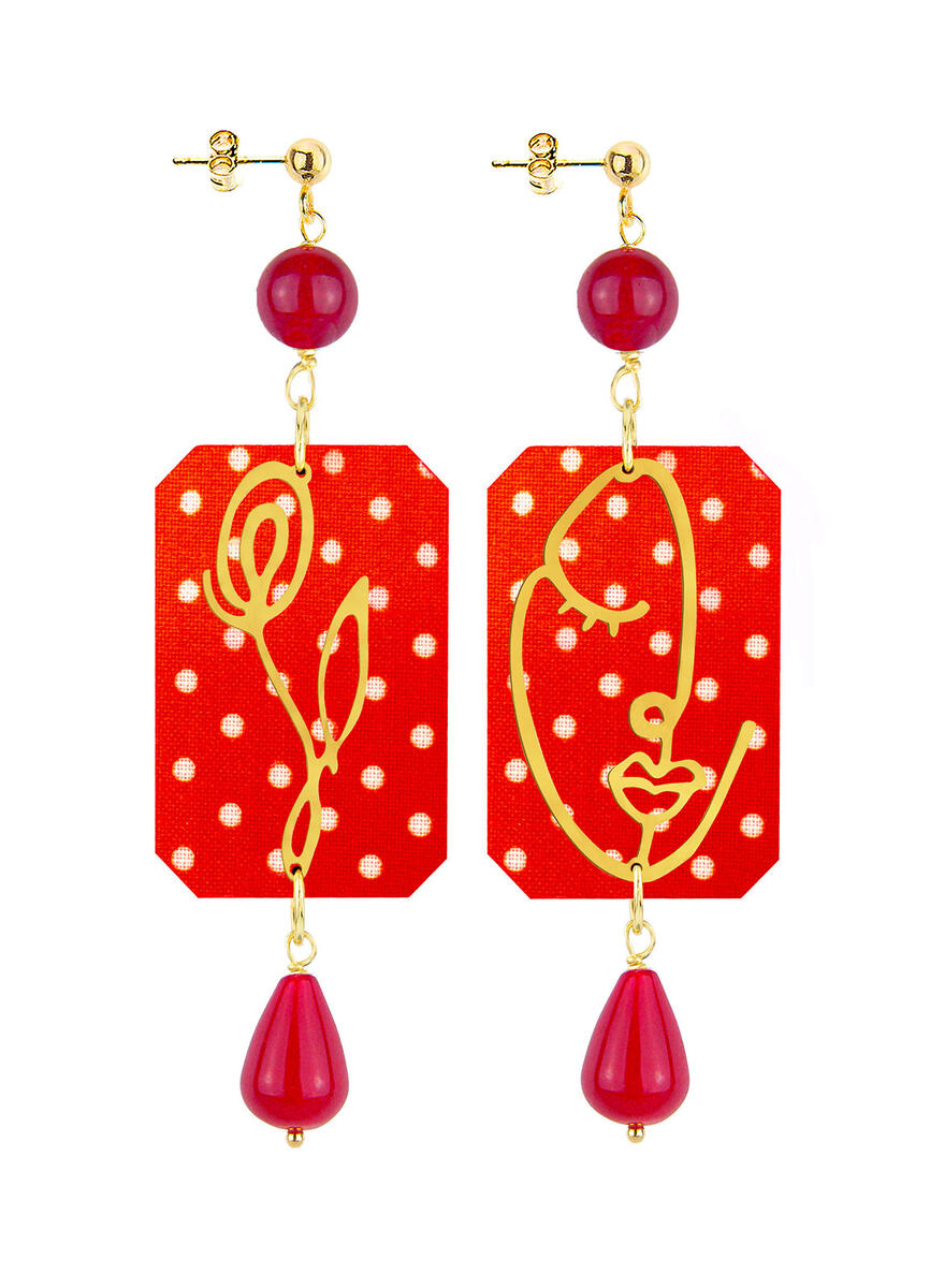 Orecchini Viso E Fiore Pois Rubino - Lebole Maison