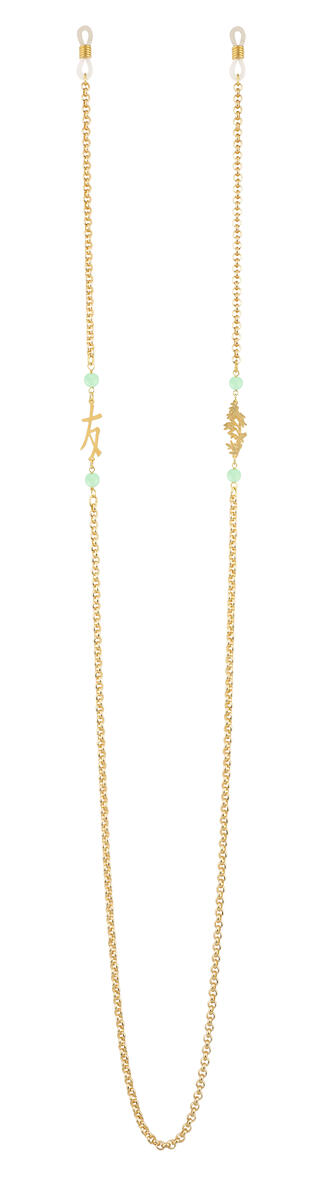Eyeglass Chain Kanji Friendship Brass Green Jade - Lebole Maison