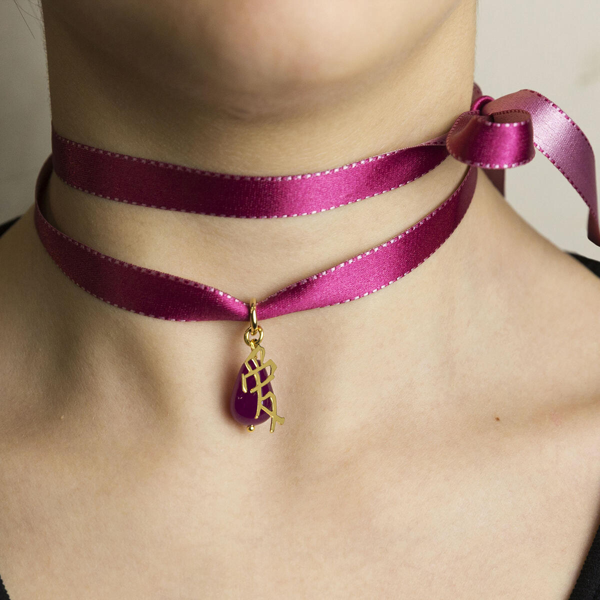 Collana Tessuto Kanji Amore Fucsia - Lebole Maison