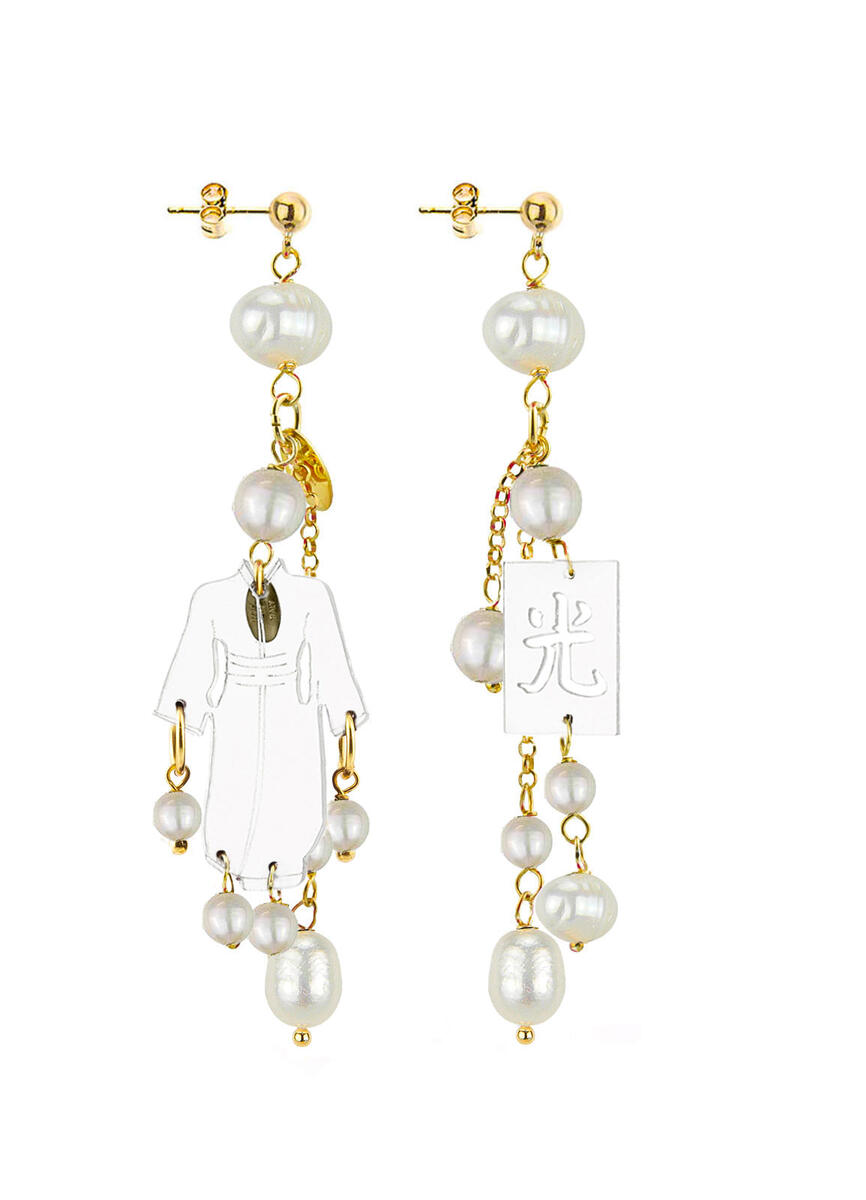 Orecchini Kimono Plexi Trasparente Ciuffo Corto Perla - Lebole Maison