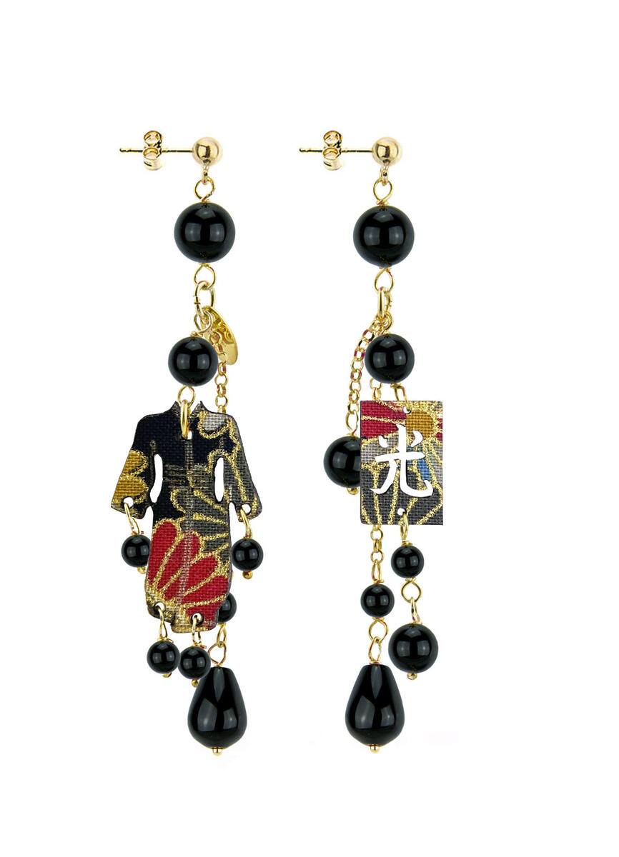 Kimono Short Tuft Earrings Black - Lebole Maison