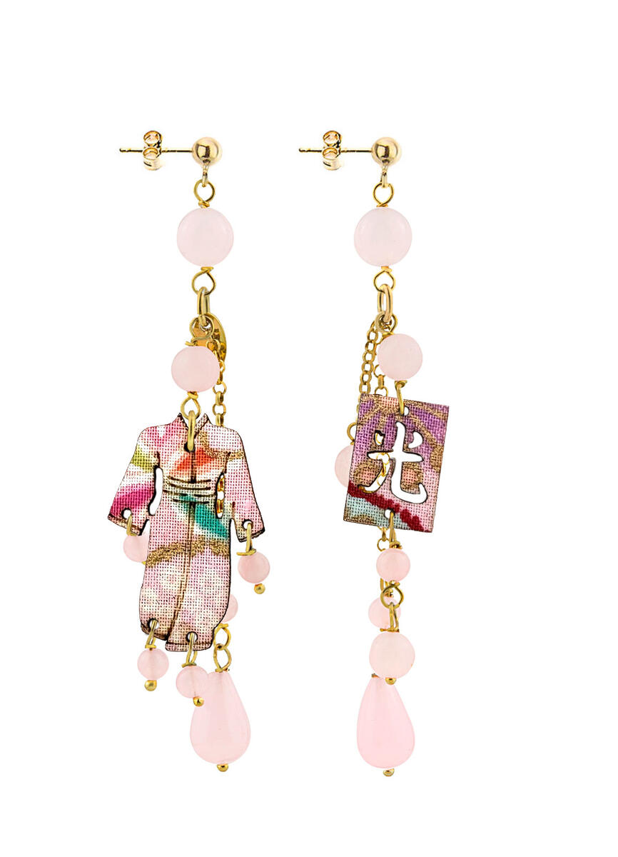 Pink Short Tuft Kimono Earrings - Lebole Maison