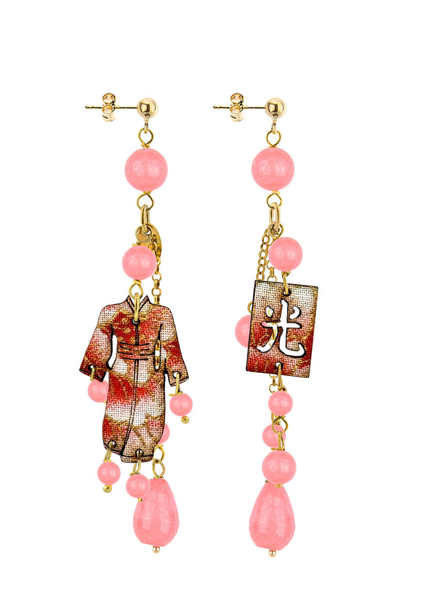 Orecchini Kimono Ciuffo Corto Rosa Sfumato - Lebole Maison