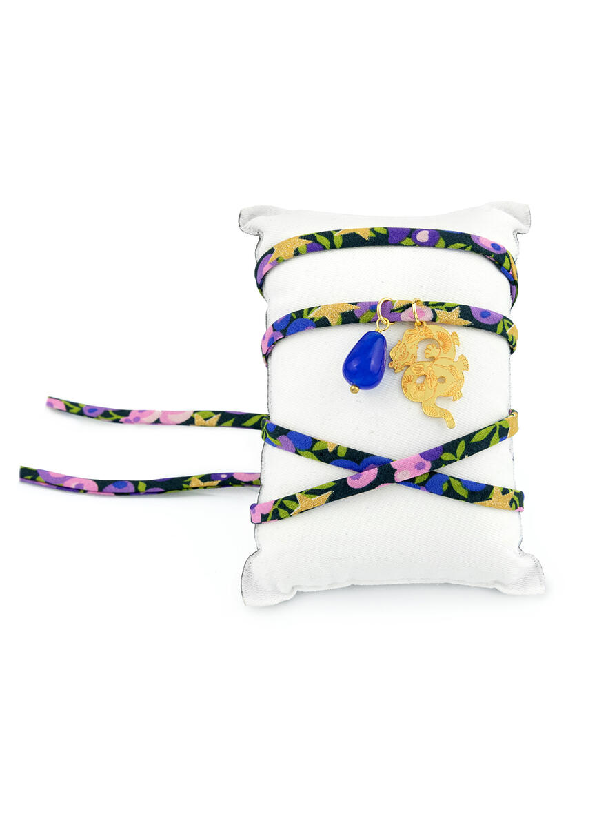 Bracciale/collana Tessuto Fiori Mito Blu - Lebole Maison