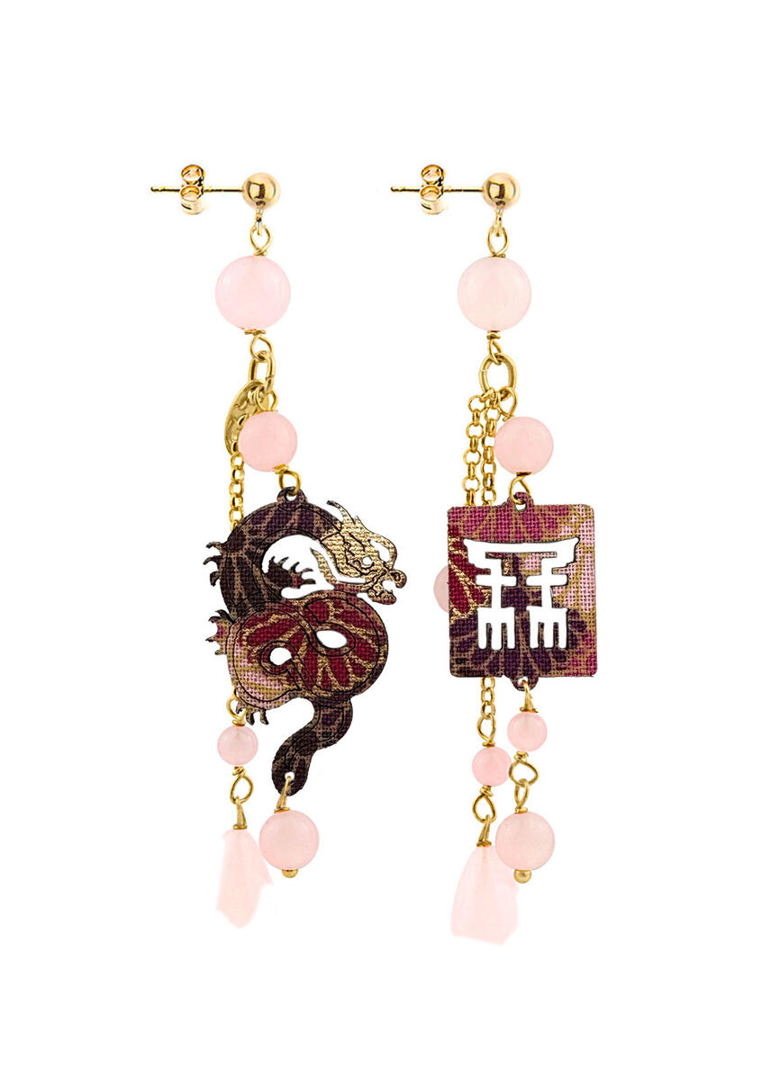 Pink Short Tuft Dragon Earrings - Lebole Maison