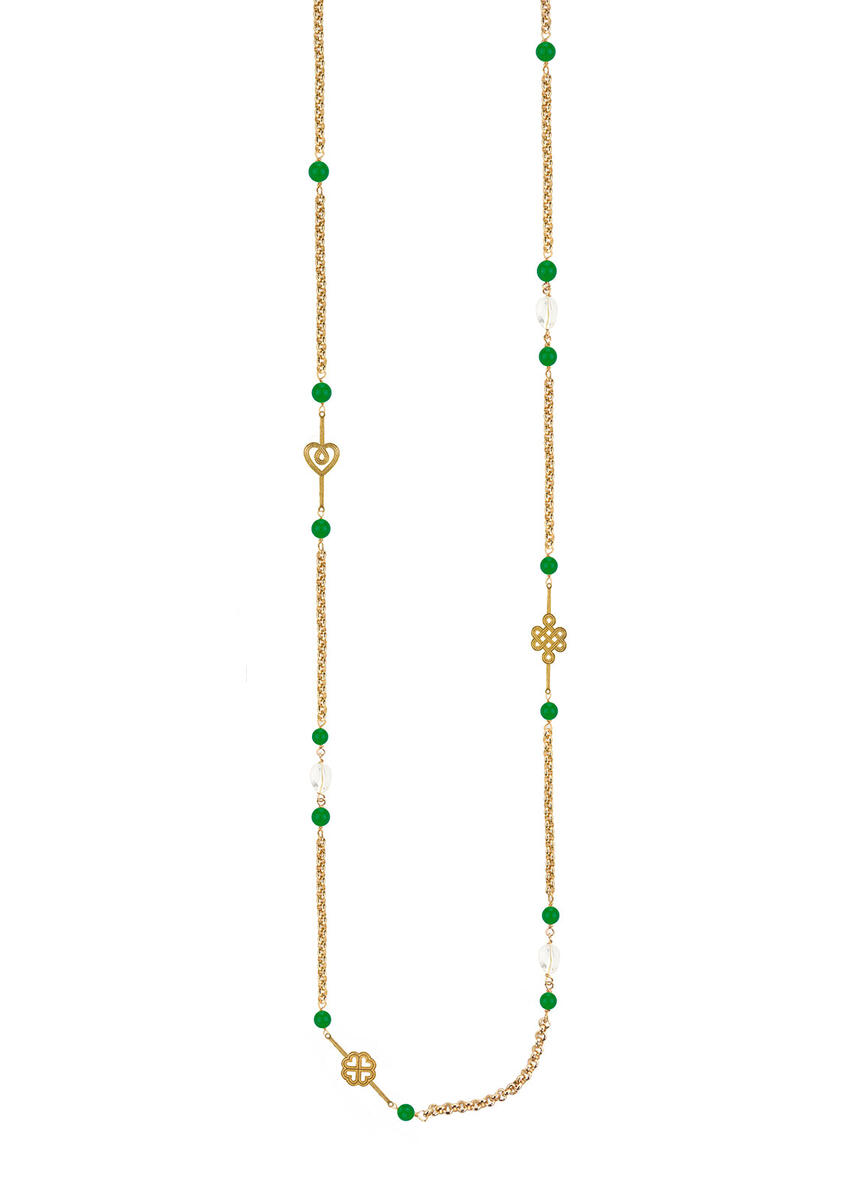 Collana Lunga Tre Elementi Pietre Verdi E Cristalli - Lebole Maison
