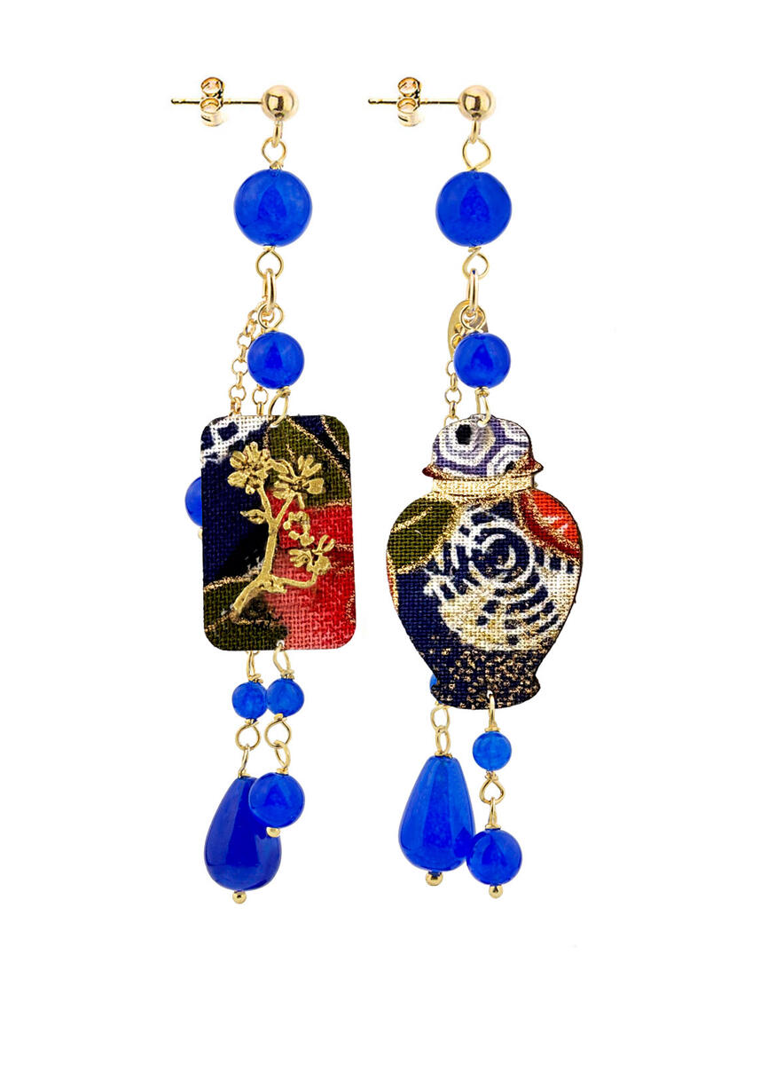 Orecchini Vaso Ciuffo Corto Blu - Lebole Maison