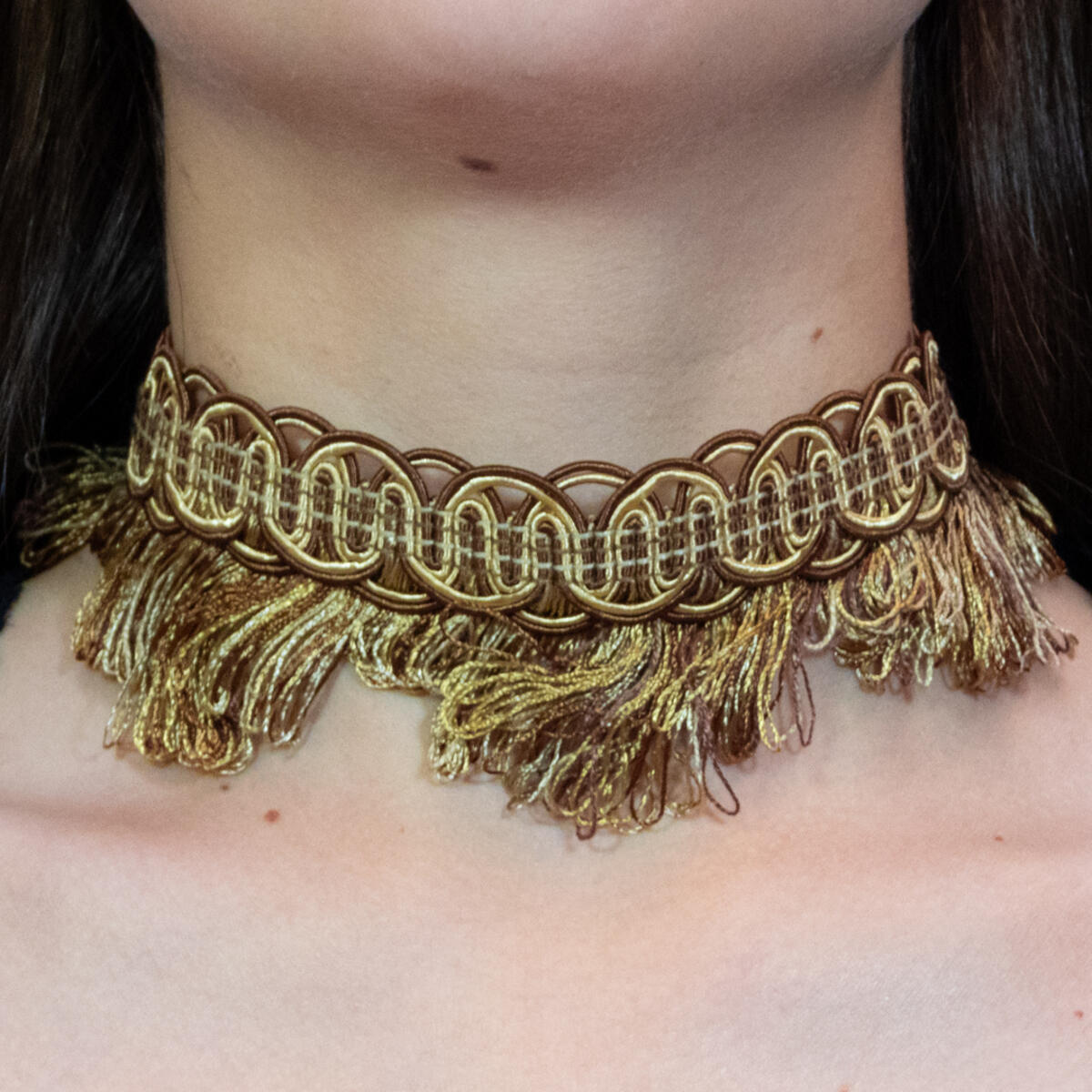 Choker Passamaneria Frange Marrone E Oro - Lebole Maison