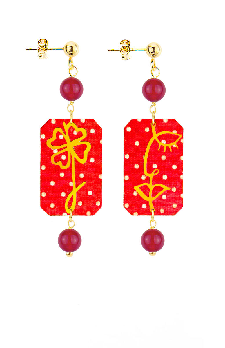 Orecchini Viso E Quadrifoglio Mini Pois Rubino - Lebole Maison