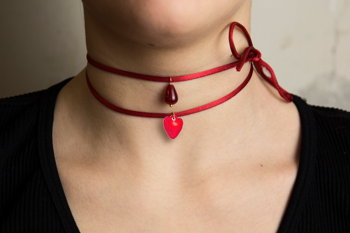 Collana Tessuto Shape Cuore Rosso Rubino - Lebole Maison