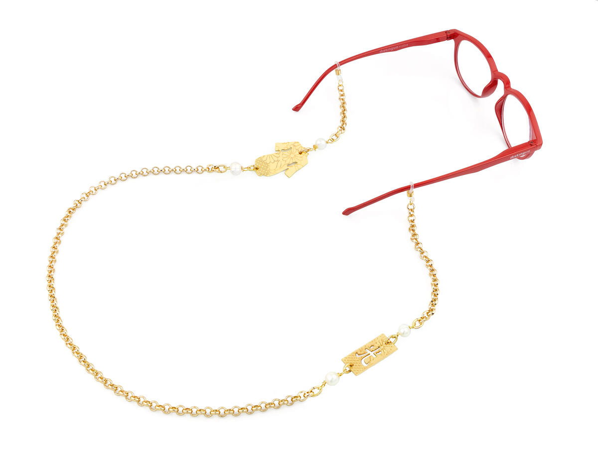 Catena Per Occhiali Kimono Ottone Perla - Lebole Maison