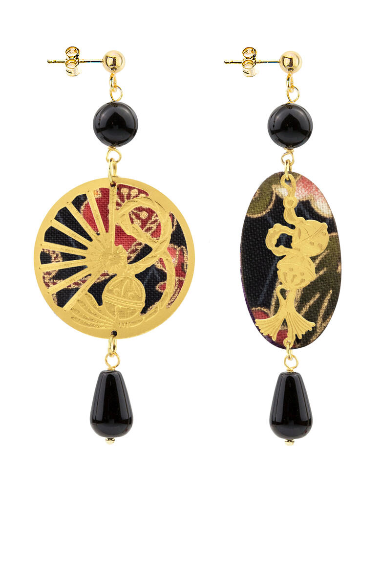 Mini Temari-sensu And Black Fan Earrings - Lebole Maison