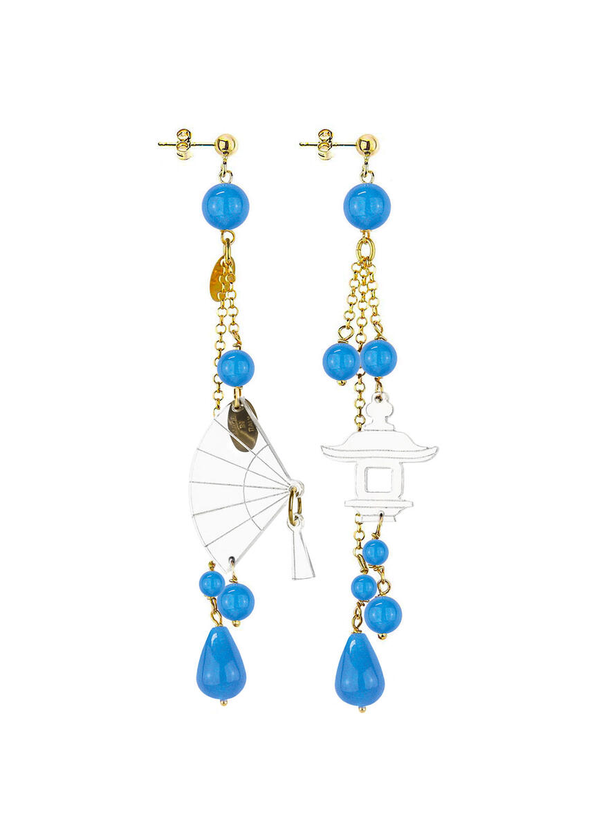 Orecchini Ventaglio Plexi Trasparente Ciuffo Corto Azzurro - Lebole Maison