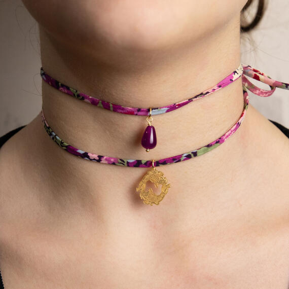 Bracciale/collana Tessuto Fiori Carpe Fucsia - Lebole Maison