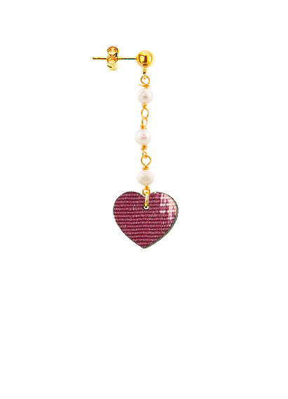 Red Pearl Rosary Heart Earring - Lebole Maison