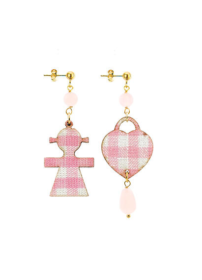 Little Girl Earrings And Mini Pink Stone Heart - Lebole Maison