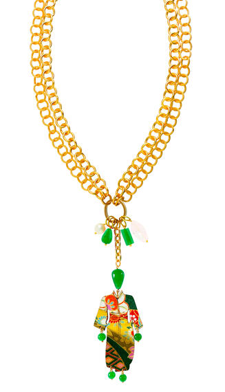 Collana Doppia Kimono Verde - Lebole Maison