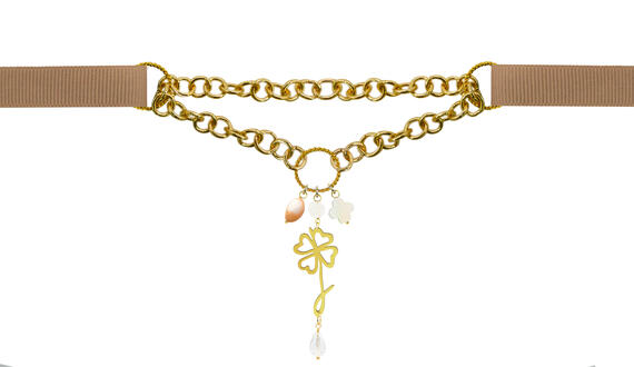 Collana Gros Grain Beige Quadrifoglio - Lebole Maison