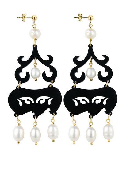 Chandelier Short Earrings Plexi Black - Lebole Maison