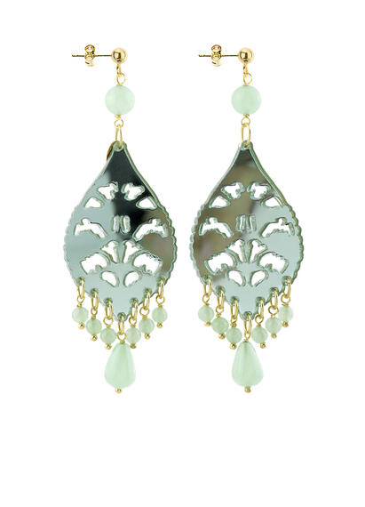 Long Green Jade Plexi Drop Chandelier Earrings - Lebole Maison