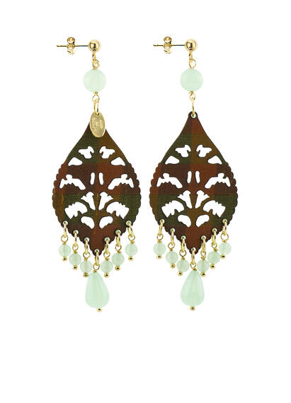 Long Green Jade Plexi Drop Chandelier Earrings - Lebole Maison