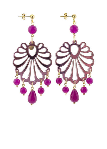 Fuchsia Plexi Shell Chandelier Earrings - Lebole Maison