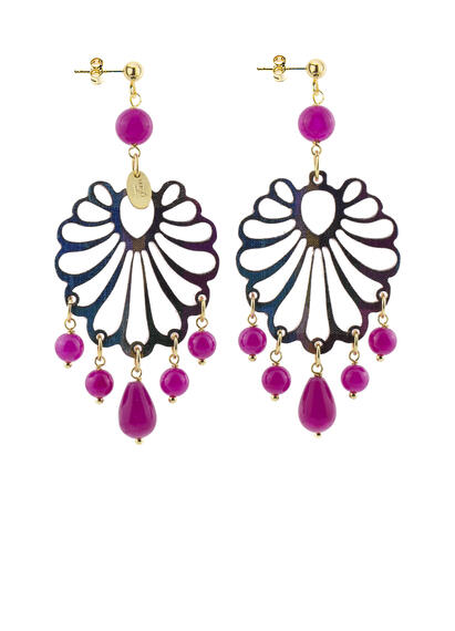 Fuchsia Plexi Shell Chandelier Earrings - Lebole Maison