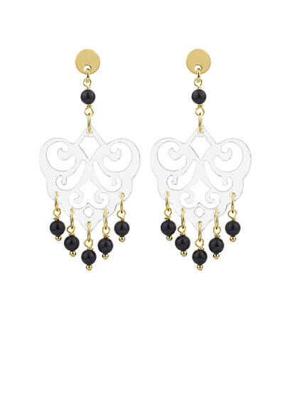 Orecchini Chandelier Palma Plexi Trasparente Mini Nero - Lebole Maison