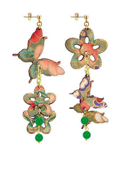 Orecchini Farfalla E Fiori Piccolo Verde - Lebole Maison