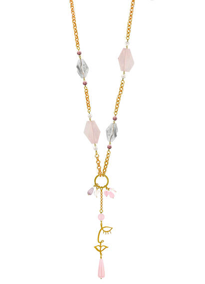 Collana Lunga Viso Pietre Rosa - Lebole Maison