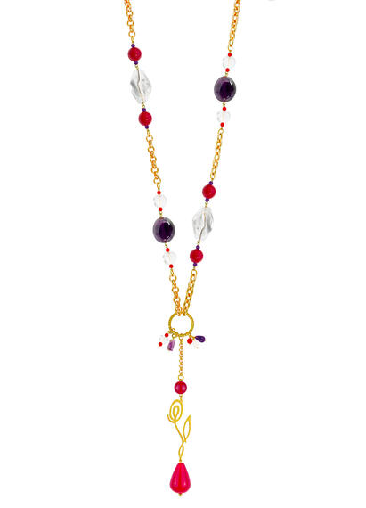 Collana Lunga Viso Pietre Rubino E Viola - Lebole Maison