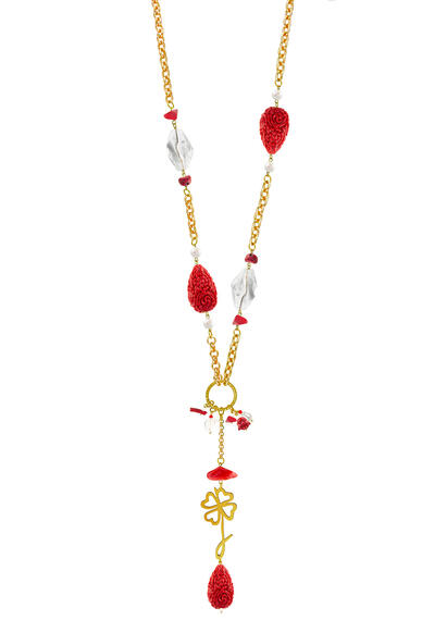 Collana Lunga Quadrifoglio Pietre Rubino - Lebole Maison