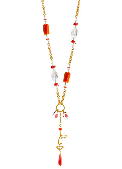 Collana Lunga Viso Pietre Corallo E Trasparenti - Lebole Maison